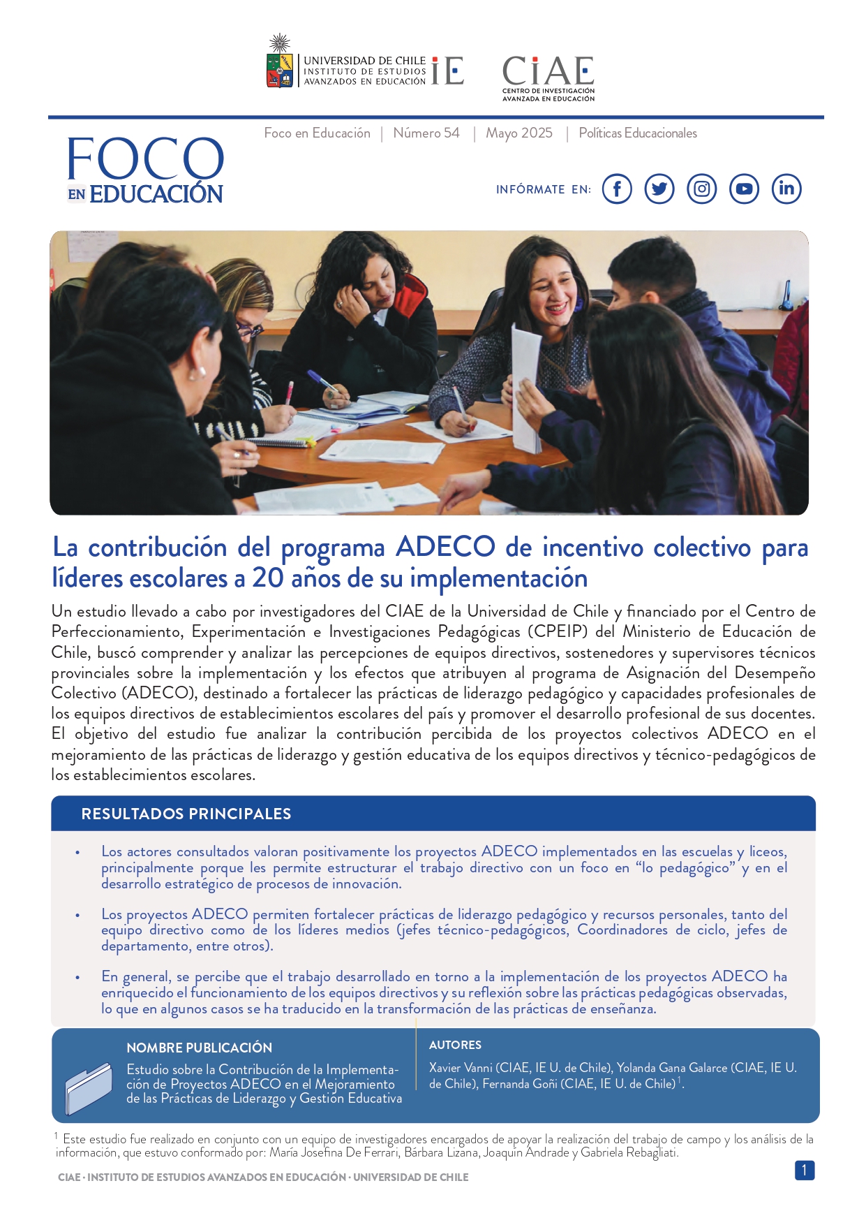 La contribución del programa ADECO de incentivo colectivo para líderes escolares a 20 años de su implementación